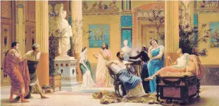  ??  ?? Στο αίθριο μιας έπαυλης της Πομπηίας, διά χειρός Gustave Boulanger.