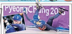  ?? Getty Images; AP ?? WALL DONE! British speedskate­r Elise Christie cries (inset) after crashing into the wall during the 500-meter women’s final.