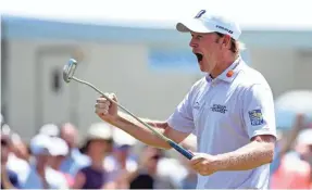  ??  ?? Brandt Snedeker reacts after sinking a birdie putt on his final hole Thursday to cap a round of 59.