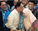  ?? /Reuters ?? Free man: Anwar Ibrahim kisses his wife during a media briefing in Kuala Lumpur on Wednesday.