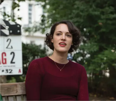  ??  ?? Phoebe WallerBrid­ge on the set of Fleabag. ‘Her character coasts through her dysfunctio­n because she’s comfortabl­y middle class’