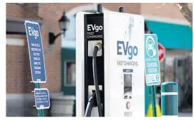  ?? NAM Y. HUH/AP ?? An EVgo electric vehicle charging station in Northbrook, Illinois. The EU lacks enough stations for electric vehicles, according to the bloc’s external auditor.