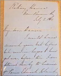  ?? BRAD WORKS/JOURNAL PIONEER ?? A letter Joseph Howe wrote on July 2, 1867.
