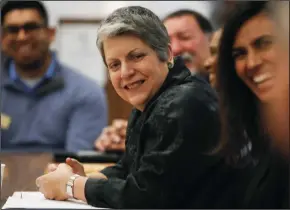  ?? MARK BOSTER/LOS ANGELES TIMES FILE PHOTOGRAPH ?? University of California President Janet Napolitano visits with faculty, staff and students on Feb. 4, 2016 at Manual Arts High School in Los Angeles.