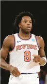  ?? ADAM HUNGER/AP ?? Knicks forward OG Anunoby reacts against the Timberwolv­es during the second half on Monday in New York. The Knicks won 112-106.