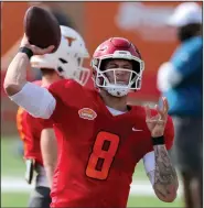  ?? (AP/Rusty Costanza) ?? Quarterbac­k Feleipe Franks of Arkansas, here throwing during a practice Thursday, played the second and fourth quarters of Saturday’s Senior Bowl, completing 9 of 16 passes for 122 yards and a key touchdown that helped the National team win 27-24.