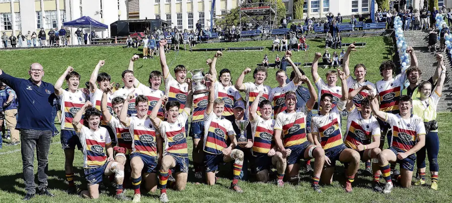  ?? PHOTO: GETTY IMAGES ?? Johnnies’ joy . . . The John McGlashan College First XV celebrates victory in the South Island final in Nelson on Saturday.