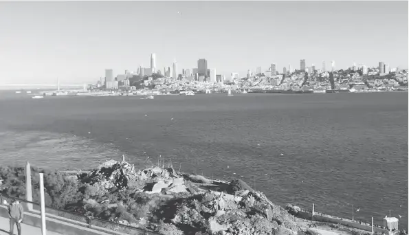  ?? JILL BARKER ?? San Francisco at the finish line of Sharkfest Alcatraz, a swim from the famous prison in San Francisco Bay to the mainland.