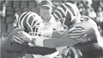  ??  ?? Memphis defensive coordinato­r Chris Ball watches warmups before taking on UCLA on Sept. 16, 2017, at Liberty Bowl Memorial Stadium. MARK WEBER / THE COMMERCIAL APPEAL