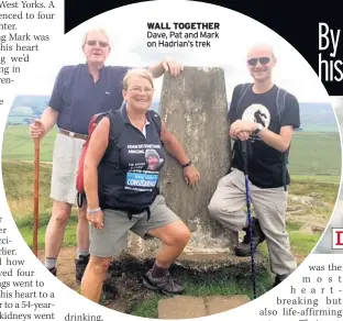  ??  ?? WALL TOGETHER Dave, Pat and Mark on Hadrian’s trek