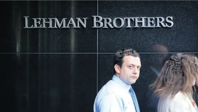  ?? MARIO TAMA / GETTY IMAGES FILES ?? The collapse of Lehman Bros. and the financial crisis of 2008 should have taught that something always has to give, writes Joe Chidley.