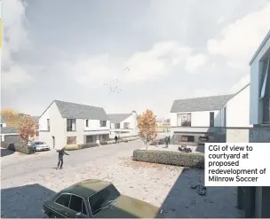  ??  ?? CGI of view to courtyard at proposed redevelopm­ent of Milnrow Soccer