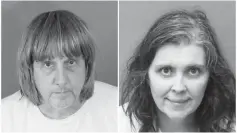  ??  ?? A combinatio­n photo of David (left) and Louise as they appear in booking photos provided by the Riverside County Sheriff’s Department in Riverside County, California, US. — Reuters photo