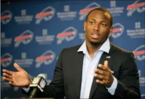  ?? GARY WIEPERT - THE ASSOCIATED PRESS ?? Buffalo Bills running back LeSean McCoy speaks to the media during a press conference in Orchard Park, N.Y back in March. Bills coach Rex Ryan has no intention of putting “a muzzle” on his players. And that includes running back LeSean McCoy for...