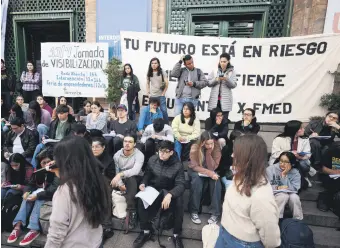  ?? ?? Medical students of the University of Buenos Aires (UBA) protest the recent economic measures introduced by the government of President Javier Milei, Buenos Aires, Argentina, April 17, 2024.