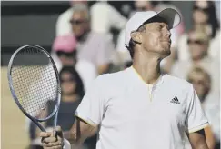  ??  ?? Tomas Berdych reacts to a lost point in yesterday’s semi-final.