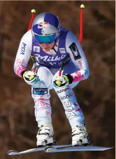  ??  ?? AMERICAN SKIER Lindsey Vonn, 33, is entering the twilight of her pro career, but the three-time Olympian and two-time medalist remains a favorite for gold in women’s downhill at the Pyeonchang Winter Games.