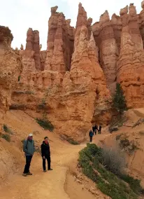  ??  ?? Above left: Walking along a narrow path through a colourful landscape. Below: A rest area in a national park.