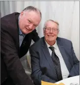  ??  ?? Seamus O’Keeffe and Jack Roche catching up on awards night.