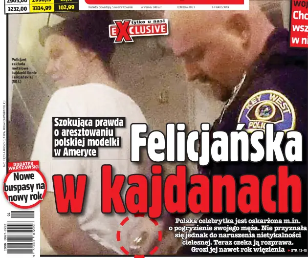  ??  ?? Policjant zakłada metalowe kajdanki Ilonie Felicjańsk­iej (50 l.)