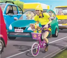  ??  ?? The controvers­ial ‘Get Set For The Games’ advertisem­ent featuring a tradie riding a pink children’s bike.