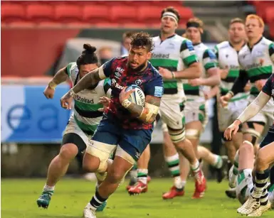  ?? Bristol Bears Rugby ?? Bristol Bears No.8 Nathan Hughes on the charge against Newcastle Falcons on January 2, 2021. Photo: