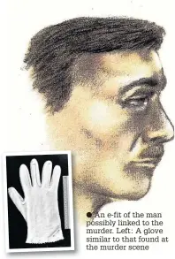  ??  ?? An e-fit of the man possibly linked to the murder. Left: A glove similar to that found at the murder scene