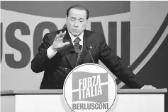  ??  ?? File photo shows Berlusconi speaking during a rally. — AFP photo