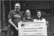  ?? WENDY ELLIOTT ?? Kate Udle, right, of the Mental Health Foundation of Nova Scotia accepted a cheque for $2,000 recently from Jim Murphy, of the Deep Roots Music Festival, and Wendy Donovan, president of the Mud Creek Rotary Club in Wolfville.