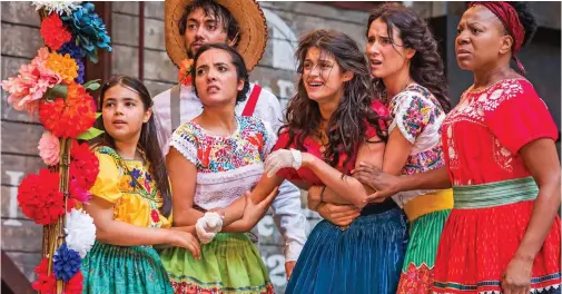  ??  ?? What a carnival: Beatriz Romilly (second right) and the cast of Much Ado. Below: Nicholas Karimi in A Tale Of Two Cities