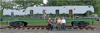  ?? Dp2lT ?? Now: The frame plates of the replica No. 2001 displayed on a wagon outside the South Yorkshire Air Museum in May 2017.