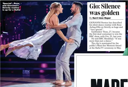  ?? Picture: GUY LEVY/BBC ?? ‘Special’...Rose and Giovanni’s Strictly routine is up for a Bafta