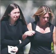  ?? AP/BRYNN ANDERSON ?? A young girl and a woman embrace Friday as they leave a funeral service for Alyssa Alhadeff at the Star of David Funeral Chapel in North Lauderdale, Fla. Alhadeff was one of the victims of Wednesday shooting at Marjory Stoneman Douglas High School.