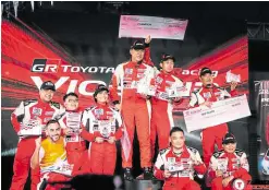  ?? ?? Race 8 podium finishers, from left, Jarond Mesina, Alan Palacios, Royce Sarmiento, Russel Cabrera, Bryan Co, Gerard Loy, Red Diwa, Jay Lao, Maila Alivia.