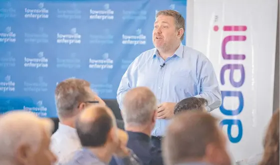  ?? Picture: ?? Adani Australia CEO Lucas Dow speaks at a business breakfast co-hosted by Townsville Enterprise