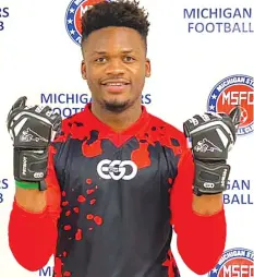  ??  ?? SIGNED AND SEALED. . . United States-based former Dynamos goalkeeper Tatenda Mkuruva cannot hide his excitement after announcing American company EgoSportus­a as his official gloves sponsor at the weekend