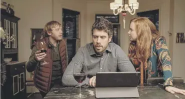  ??  ?? 0 Rupert Grint, Toby Kebbell and Lauren Ambrose in Servant, above; Grint with Ambrose, main