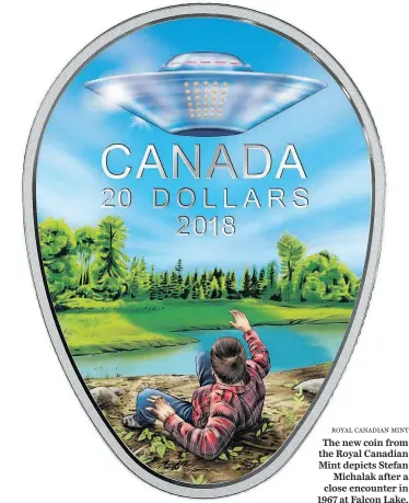  ?? ROYAL CANADIAN MINT ?? The new coin from the Royal Canadian Mint depicts Stefan Michalak after a close encounter in 1967 at Falcon Lake.