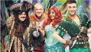  ??  ?? STAR STUDDED Jimmy in pantomime with Matt Slack, Meera Syal and Jaymi Hensley