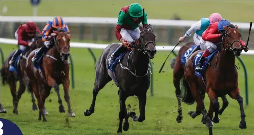  ?? ALAN CROWHURST/GETTY IMAGES ?? Capulet (right, with Frankie Dettori up), on the way to winning the Shadwell Rockfel Stakes at Newmarket yesterday