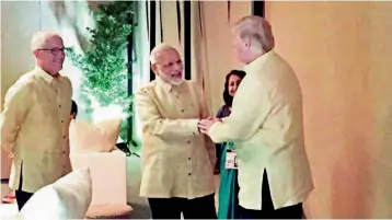  ?? — PTI ?? Prime Minister Narendra Modi with US President Donald Trump at an Asean Summit dinner in Manila