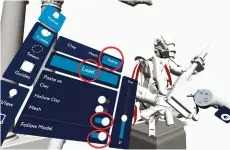  ??  ?? change the dimensions of your stamps Just as you can change the XYZ dimensions of your sculpting tool, you can change your stamps. Once you’ve loaded in a stamp, push the little blue arrow on your right hand, and you will be able to change the XYZ dimensions of your stamp.