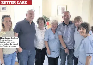  ??  ?? New home Brothers Frank and James Gaffney with family and staff on the tour of the Strathclyd­e ward