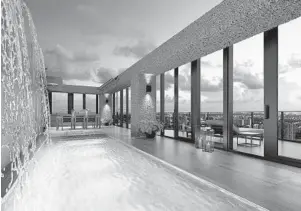  ?? ILLUSTRATI­ONS, REGALIA BEACH DEVELOPERS/COURTESY ?? The penthouse includes 10,755 square feet of interior space plus an additional 6,050 square-foot terrace and rooftop pool deck. A waterfall cascades directly into a private pool.