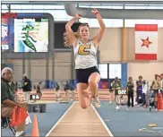  ?? Thor Audiss ?? UTC’S Madelyn Thompson competes in the long jump during the UAB Green and Gold Invitation­al on Jan. 25, 2020. The former Heritage High School athlete made the 2020 Southern Conference All-freshman Team.