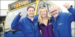  ??  ?? ■ Pictured, left to right: Kinchbus charity champion Amy Newbold, Emily Wright from Rainbows and Kinchbus lead driver Kev Cubitt.