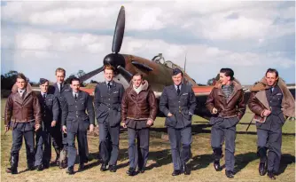  ?? ?? ■ The pilots of 249 Squadron pictured during the Battle of Britain. At this point, James Nicolson was recovering in hospital. The squadron’s CO, Squadron Leader John Grandy, is third from right wearing the hat. James Nicolson dictated his combat report to Grandy when in hospital after being shot down.