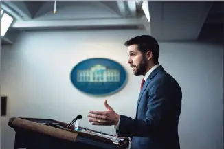  ?? Jabin Botsford / The Washington Post ?? National Economic Council Director Brian Deese speaks during a briefing at the White House on Friday.