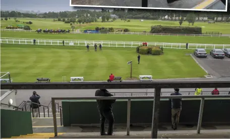  ?? Photo by Domnick Walsh ?? A sign of the times. Racing taking place in Killarney in front of an empty grand stand. Under normal conditions the stand would be filled with racegoers.