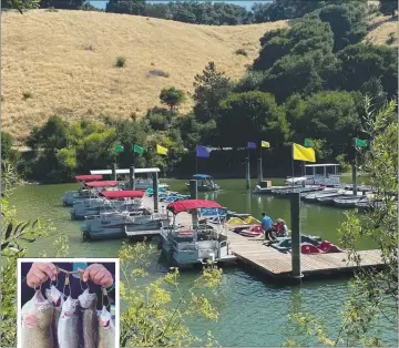  ?? PHOTOS: LAKE CHABOT MARINA ?? Anglers flock to Lake Chabot for the trout fishing. Rowboats and electric motorboats are available for rent, as well as fishing gear.